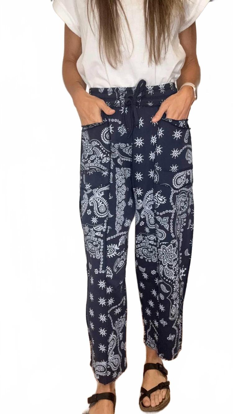 NEW ANNIEWEAR bandit bandana barrel pants in navy blue